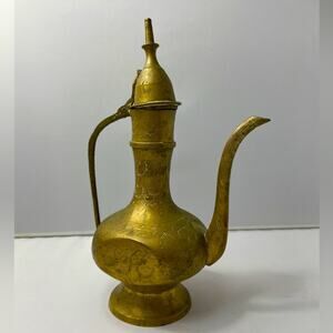 Vintage Brass Etched Pitcher‎ Ewer Small Lots of Patina 6.5” India